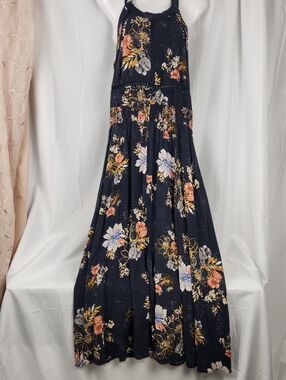 BP Navy Floral Halter Maxi Skirt with Smocked Waist (Nordstrom)